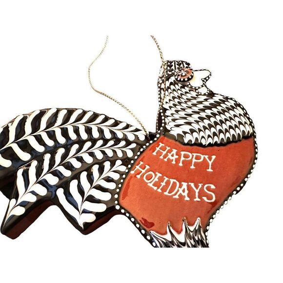 Irma Starr SlipWare Clay Pottery Happy‎ Holidays Chicken/Rooster Ornament - Picture 6 of 7